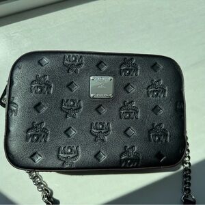 MCM Black Embossed Leather Shoulder Bag